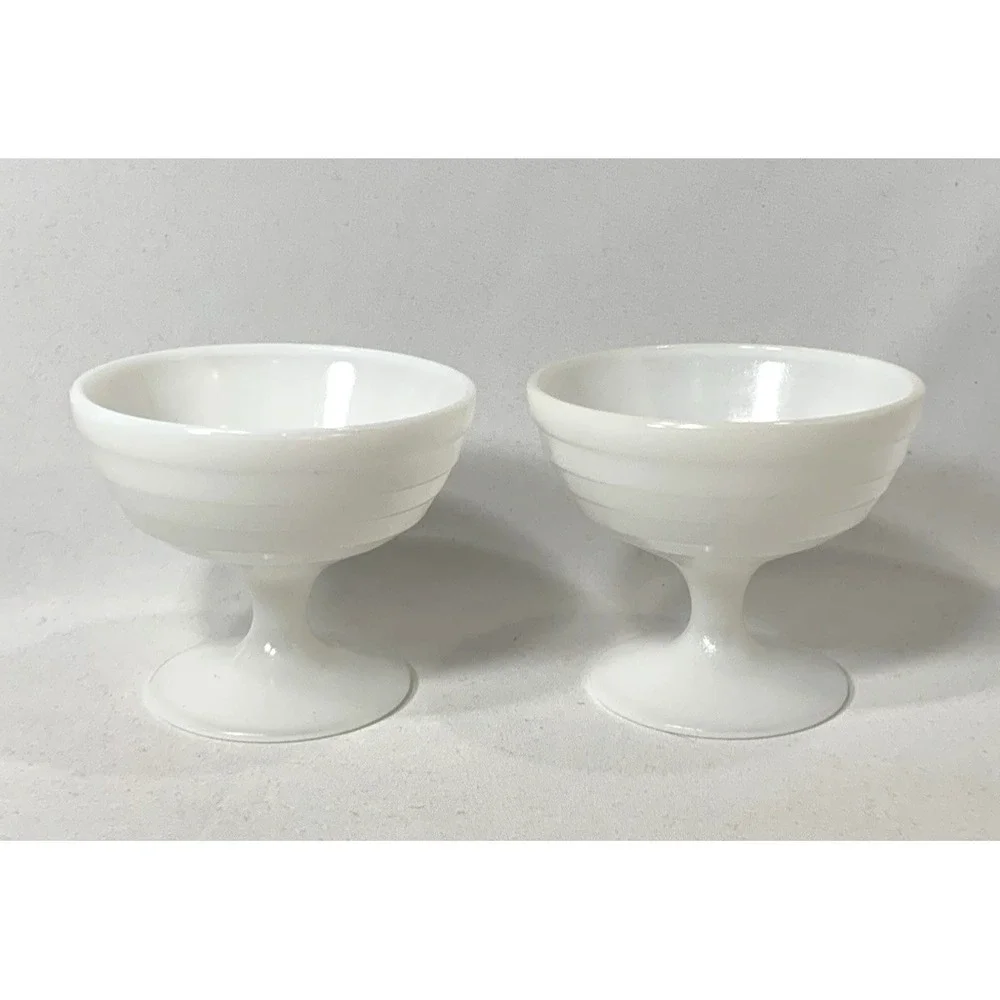 Milk Glass Footed Coupes White Ribbed Vintage 3.5